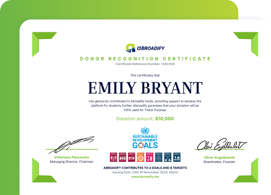 aBROADIFY Donor Recognition Certificate